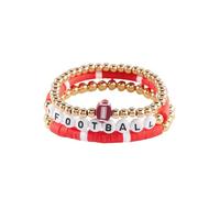 Pingyongchang 3Pcs Sport Ball Polymer Clay Gold Beads Stackable Bracelet Cute Handmade Baseball Football Basketball Soccer Volleyball Stretch Bracelet for Women Summer Bracelet, Metal, alloy