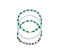 Pingyongchang 3Pcs St. Patrick's Day Bracelets Set Cute Green Clover Seed Beads Stackable Bracelets Lucky Irish Shamrock Stretch Bracelets for Women Holiday Party Jewelry Gifts, metal beads, alloy