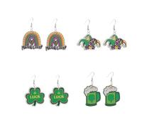 Pingyongchang 4 Pairs Cute Mardi Gras Rainbow Hat Wood Dangle Drop Earrings for Women Handmade Wooden St. Patrick's Day Shamrock Green Clover Beer Earrings Festivals Holiday Jewelry Gifts