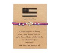 Pingyongchang 4th of July Star Charm Bracelets for Women Men Cute Handmade Red White Blue Beads Stretch Bracelet with Greeting Card USA Patriotic Rope Bracelet Independence Day Jewelry, Metal, alloy