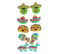 Pingyongchang 5 Pairs Cinco De Mayo Stud Earrings for Women Cute Fuuny Mexico Fiesta Colorful Sombrero Horse Chili Pepper Taco Avocado Glitter Acrylic Earrings Mexican Carnival Holiday Jewelry