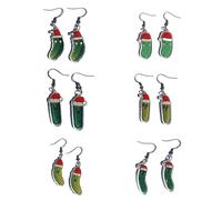 Pingyongchang 6 Pairs Christmas Cucumber Acrylic Dangle Drop Earrings Cute Funny Christmas Hat Pickle Cartoon Earrings for Women Xmas Jewelry Gift