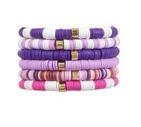 Pingyongchang Bohemian Colored Polymer Clay Bracelet for Women Heishi Clay Surfer Bead Stretch Bracelets Vinyl Disc Polymer Stackable Layering Bracelet Set for Women Summer Beach Jewelry, metal, metal