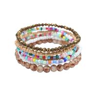 Pingyongchang Boho Colorful Beads Stackable Bracelets Set for Women Handmade Multicolor Seed Crystal Layered Stretch Bracelets Retro Country Holiday Beach Trendy Jewelry Gifts, S, Resin, no gemstone