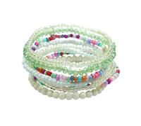 Pingyongchang Boho Colorful Beads Stackable Bracelets Set for Women Handmade Multicolor Seed Crystal Layered Stretch Bracelets Retro Country Holiday Beach Trendy Jewelry Gifts, S, Resin, no gemstone