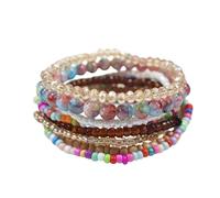 Pingyongchang Boho Colorful Beads Stackable Bracelets Set for Women Handmade Multicolor Seed Crystal Layered Stretch Bracelets Retro Country Holiday Beach Trendy Jewelry Gifts, S, Resin, no gemstone