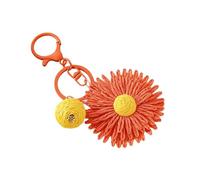Pingyongchang Boho Raffia Sunflower Keychain Colorful Rattan Flower Keyring Handmade Summer Beach Jewelry, Orange, S