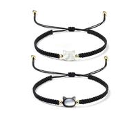 Pingyongchang Braided Personalized Couples Bracelet Cute Moonstone Cat Bracelets Handmade Adjustable Braided Rope Couple Promise Bracelet Friendship Bracelet Jewelry Gift, adjustable, Nylon, nylon