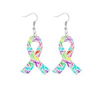 Pingyongchang Breast Cancer Awareness Heart Acrylic Dangle Drop Earrings Pink Ribbon Bow Lightweight Earring for Women Breast Cancer Survivor Support Jewelry Hope Faith Gifts, Metal Acrylic, No