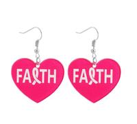 Pingyongchang Breast Cancer Awareness Heart Acrylic Dangle Drop Earrings Pink Ribbon Bow Lightweight Earring for Women Breast Cancer Survivor Support Jewelry Hope Faith Gifts, Metal Acrylic, No