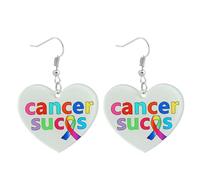 Pingyongchang Breast Cancer Awareness Heart Acrylic Dangle Drop Earrings Pink Ribbon Bow Lightweight Earring for Women Breast Cancer Survivor Support Jewelry Hope Faith Gifts, Metal Acrylic, No