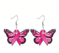 Pingyongchang Breast Cancer Awareness Heart Acrylic Dangle Drop Earrings Pink Ribbon Bow Lightweight Earring for Women Breast Cancer Survivor Support Jewelry Hope Faith Gifts, Metal Acrylic, No
