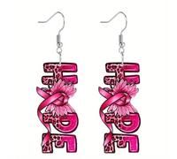 Pingyongchang Breast Cancer Awareness Heart Acrylic Dangle Drop Earrings Pink Ribbon Bow Lightweight Earring for Women Breast Cancer Survivor Support Jewelry Hope Faith Gifts, Metal Acrylic, No
