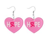 Pingyongchang Breast Cancer Awareness Heart Acrylic Dangle Drop Earrings Pink Ribbon Bow Lightweight Earring for Women Breast Cancer Survivor Support Jewelry Hope Faith Gifts, Metal Acrylic, No