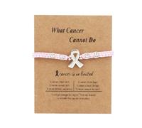 Pingyongchang Breast Cancer Bracelets Cute Handmade Pink Ribbon Cancer Awareness Rope Bracelet with Gift Message Card for Women Hope Faith Encouragement Inspirational Gift, Metal, alloy