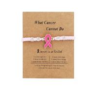 Pingyongchang Breast Cancer Bracelets Cute Handmade Pink Ribbon Cancer Awareness Rope Bracelet with Gift Message Card for Women Hope Faith Encouragement Inspirational Gift, Metal, alloy