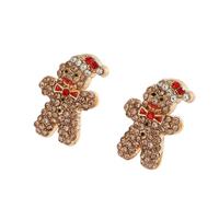 Pingyongchang Christmas Hat HOHOHO Crystal Stud Earrings Cute Christmas Tree Santa Claus Gingerbread Bear Reindeer Sparkly Rhinestone Holiday Party Earrings for Women, Metal Rhinestone, No Gemstone