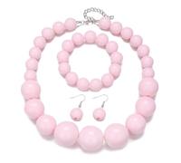 Pingyongchang Chunky Pearl Statement Necklace Bracelet Earrings Set for Women Men Handmade Multilayer Rhinestone Large Simulated Pearl Chokers Wedding Best Friend Mother, L, Acrylic Metal Resin, No