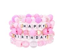 Pingyongchang Colorful Birthday Stackable Bracelets Set Handmade Happy Birthday Polymer Clay Beads Stretch Bracelets Boho Surfer Heishi Friendship Jewelry Gifts for Women, S, Zinc, no gemstone