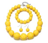 Pingyongchang Colorful Chunky Bead Jewelry Set Boho Large Simulated Pearl Statement Necklace Bracelet Earrings Set Holiday Party Bride Outfit for Women, S, Resin, No Gemstone