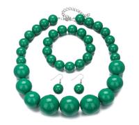 Pingyongchang Colorful Chunky Bead Jewelry Set Boho Large Simulated Pearl Statement Necklace Bracelet Earrings Set Holiday Party Bride Outfit for Women, S, Resin, No Gemstone
