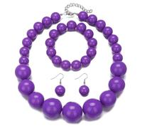 Pingyongchang Colorful Chunky Bead Jewelry Set Boho Large Simulated Pearl Statement Necklace Bracelet Earrings Set Holiday Party Bride Outfit for Women, S, Resin, No Gemstone