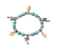 Pingyongchang Colorful Turquoise Beaded Stretch Bracelet Boho Handmade Sea Turtle Shell Conch Palm Trees Natural Stone Bracelet Summer Beach Jewelry Gifts for Women, S, Zinc, no gemstone