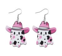 Pingyongchang Cute Cartoon Read Book Ghost Double Sided Wood Dangle Earrings for Women Funny Colorful Western Cowboy Hat Ghost Wooden Earrings Halloween Cosplay Costume Party Jewelry, Metal Wood, No