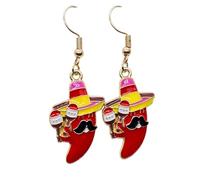 Pingyongchang Cute Cinco De Mayo Enamel Metal Dangle Earrings Colorful Pinatas Sombrero Fiesta Hat Guitar Horse Cactus Chili Pepper Earrings for Women Mexican Holiday Jewelry Gift, Metal enamel, No