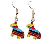 Pingyongchang Cute Cinco De Mayo Enamel Metal Dangle Earrings Colorful Pinatas Sombrero Fiesta Hat Guitar Horse Cactus Chili Pepper Earrings for Women Mexican Holiday Jewelry Gift, Metal enamel, No