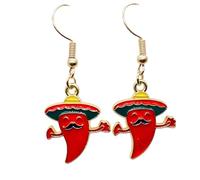 Pingyongchang Cute Cinco De Mayo Enamel Metal Dangle Earrings Colorful Pinatas Sombrero Fiesta Hat Guitar Horse Cactus Chili Pepper Earrings for Women Mexican Holiday Jewelry Gift, Metal enamel, No