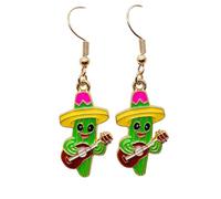 Pingyongchang Cute Cinco De Mayo Enamel Metal Dangle Earrings Colorful Pinatas Sombrero Fiesta Hat Guitar Horse Cactus Chili Pepper Earrings for Women Mexican Holiday Jewelry Gift, Metal enamel, No