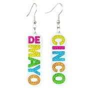 Pingyongchang Cute Cinco De Mayo Letter Glitter Acrylic Dangle Earrings Colorful Pinatas Sombrero Fiesta Hat Guitar Cactus Chili Pepper Earrings for Women Mexican Holiday Jewelry Gift, Metal Acrylic