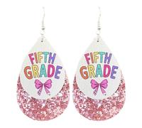 Pingyongchang Cute Colorful Bow Grade Teacher Glitter Leather Dangle Drop Earrings First Day of School Student Earrings for Women Back to School Jewelry Teacher Appreciation Gift, Metal Leather, No