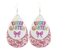 Pingyongchang Cute Colorful Bow Grade Teacher Glitter Leather Dangle Drop Earrings First Day of School Student Earrings for Women Back to School Jewelry Teacher Appreciation Gift, Metal Leather, No