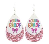 Pingyongchang Cute Colorful Bow Grade Teacher Glitter Leather Dangle Drop Earrings First Day of School Student Earrings for Women Back to School Jewelry Teacher Appreciation Gift, Metal Leather, No