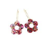 Pingyongchang Cute Flower Glitter Acrylic Hoop Earrings for Women Shiny Star Sequins Daisy Lightweight Earrings 4th of July Holiday Jewelry, Metal Acrylic, No Gemstone