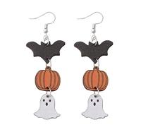 Pingyongchang Cute Halloween Bat Ghost Wood Dangle Drop Earrings for Women Handmade Wooden Thanksgiving Day Pumpkin Maple leaf Long Earrings Halloween Autumn Fall Gifts, Metal Wood