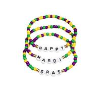 Pingyongchang Cute Mardi Gras Seed Beads Stackable Bracelets Handmade Colorful Beaded Mardi Gras Stretch Bracelets for Women Carnival Holiday Party Jewelry Gifts, metal beads, alloy