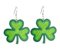 Pingyongchang Cute St. Patrick's Day Sparkly Glitter Acrylic Earrings Irish Shamrock Green Clover Leaf Beer Dangle Drop Earrings for Women Lucky Festival Holiday Jewelry Gift, Metal Acrylic, No