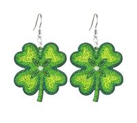 Pingyongchang Cute St. Patrick's Day Sparkly Glitter Acrylic Earrings Irish Shamrock Green Clover Leaf Beer Dangle Drop Earrings for Women Lucky Festival Holiday Jewelry Gift, Metal Acrylic, No