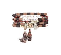 Pingyongchang Cute Western Cowgirl Cowboy Howdy Clay Bracelet Bohemian Rodeo Boots Hat Beaded Stackable Stretch Bracelets for Women Summer Beach Outfits Jewelry, Metal, alloy