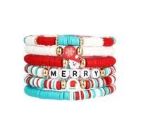 Pingyongchang Cute Xmas Christmas Holiday Bracelets Set Stackable Heishi Surfer Bracelet Polymer Clay Resin Stretch Bracelet for Women Y2K Preppy Gift Birthday Party Supplies Festive Favors Decor, 1
