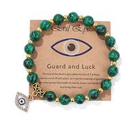 Pingyongchang Evil Eye Bracelet for Women Men Natural Stone Beads Handmade Bracelet Inspirational Bracelet with Gift Message Card Kabbalah Protection Good Luck Jewelry Gift, Metal, alloy