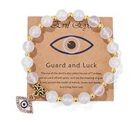 Pingyongchang Evil Eye Bracelet for Women Men Natural Stone Beads Handmade Bracelet Inspirational Bracelet with Gift Message Card Kabbalah Protection Good Luck Jewelry Gift, Metal, alloy