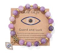 Pingyongchang Evil Eye Bracelet for Women Men Natural Stone Beads Handmade Bracelet Inspirational Bracelet with Gift Message Card Kabbalah Protection Good Luck Jewelry Gift, [Adjustable], Metal, alloy