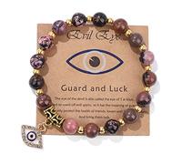 Pingyongchang Evil Eye Bracelet for Women Men Natural Stone Beads Handmade Bracelet Inspirational Bracelet with Gift Message Card Kabbalah Protection Good Luck Jewelry Gift, Adjustable, Stone, alloy