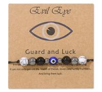 Pingyongchang Evil Eye Bracelets Stress Anxiety Protection Stone Beads Braide String Adjustable Bracelet with Gift Message Card for Women Men Lucky Kabbalah Protection Jewelry Gift, Metal, alloy
