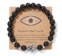 Pingyongchang Evil Eye Hamsa Hand Natural Stone Beads Handmade Bracelets for Women Men Amulet Friendship Bracelet with Gift Message Card Lucky Kabbalah Protection Jewelry Gift, Metal, alloy