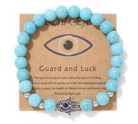 Pingyongchang Evil Eye Hamsa Hand Natural Stone Beads Handmade Bracelets for Women Men Amulet Friendship Bracelet with Gift Message Card Lucky Kabbalah Protection Jewelry Gift, Metal, alloy